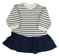 Smetanovo-černo-tmavomodré teplákovo/riflové šaty s nápisem H&M