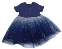 Tmavomodré třpytivé šaty s tylovou sukní s hvězdami Shein