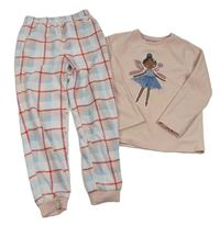 Světlerůžové fleecové pyžamo s vílou a kostkovanými kalhoty zn. Primark