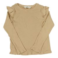 Béžové žebrované triko s volánky H&M