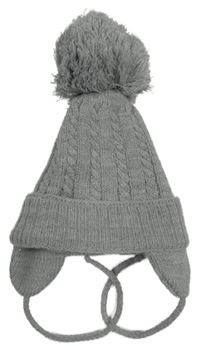 Šedá pletená čepice s bambulí 
