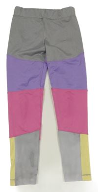 Šedo-fialovo-růžovo-žluté sportovní legíny Matalan