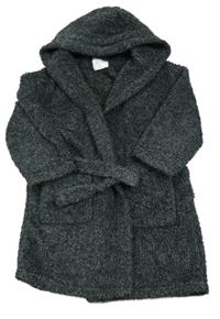 Černo-šedý chlupatý župan s kapucí Next