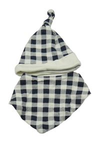 2 set - tmavomodro-bílá kostkovaná čepice + slinták 