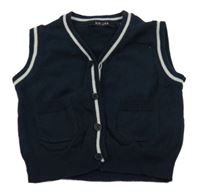 Tmavomodrá propínací pletená vesta s bílým lemem blue seven