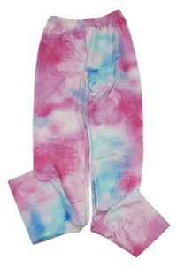 Růžovo-modré batikované sportovní legíny 