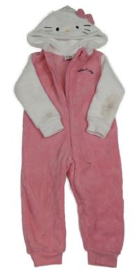Růžovo-bílá chlupatá kombinéza s kapucí - Hello Kitty Primark
