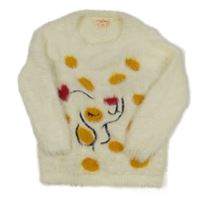 Smetanový chlupatý svetr s okrovými puntíky 