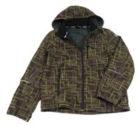 Hnědo-zelená vzorovaná softshellová bunda s kapucí icepeak