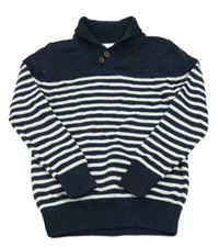 Tmavomodro-bílý pruhovaný svetr C&A