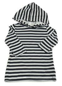 Bílo-černé pruhované lehké šaty s kapucí 
