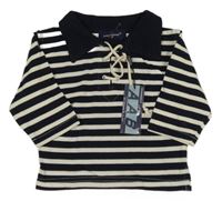 Nové - tmavomodro-smetanové pruhované polo triko 