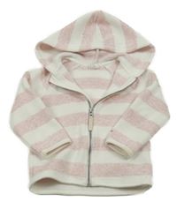 Bílo-světlerůžová pruhovaná pletená propínací mikina s kapucí H&M