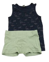 2 set - tmavomodré tílko s dinosaury + zelené boxerky 