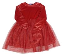 Červené sametové šaty s tylovou sukní Lupilu