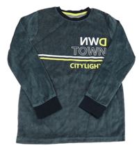 Tmavošedé sametové pyžamové triko s nápisem 