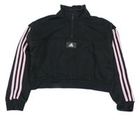 Černá crop mikina s růžovými pruhy a logem Adidas