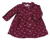Vínové květované lehké manšestrové šaty H&M