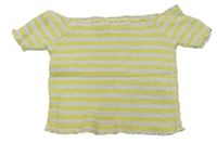 Žluto-bílé pruhované crop tričko se žabičkováním Primark