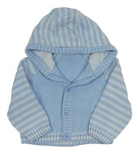 Světlemodro-bílý propínací svetr s pruhy a kapucí zn. M&S