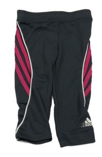 Antracitovo-růžové sportovní crop legíny s pruhy Adidas