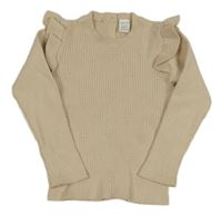 Béžový žebrovaný vzorovaný svetr s volánky LC Waikiki