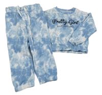 2set - Modro-bílá batikovaná crop mikina s nápisem + tepláky 