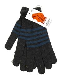 Nové - Tmavošedo-modré prstové pletené rukavice s pruhy 