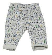 Šedo-modré tepláky se zvířátky a obrázky Tu