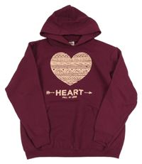 Vínová mikina se srdcem s kapucí Fruit of the Loom