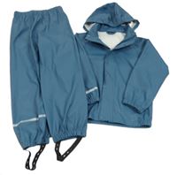 2set - Šedomodrá voděodolná jarní bunda s kapucí + voděodolné kalhoty Name it
