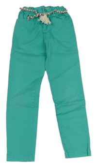 Tyrkysové plátěné skinny rifle s páskem Zara