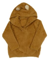Okrový chlupatý svetr s kapucí s oušky 