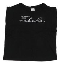 Černé crop tričko s nápisem Page one young