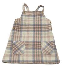 Smetanovo-lila-růžové kostkované laclové vlněné šaty Primark