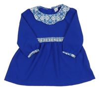 Tmavomodro-bílé šaty se vzorovanými prvky a límečkem Shein