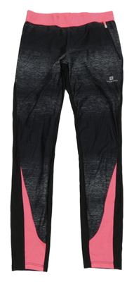 Černo-šedo-neonově růžové melírované sportovní legíny 
