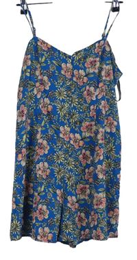 Dámský modrý květovaný letní overal Primark 