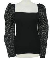 Dámská černá halenka s organzovými vzorovanými rukávy New Look 