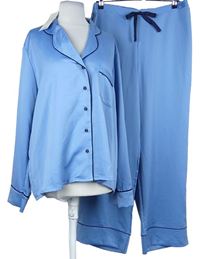 Dámské světlemodré saténové pyžamo s tmavomodrým lemováním George 