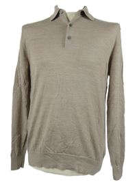 Pánský béžový lehký vlněný svetr s límečkem M&S