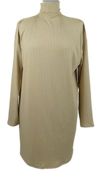 Dámská béžová žebrovaná tunika s rolákem Boohoo