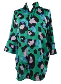 Dámská zeleno-růžovo-modrá vzorovaná saténová halenková tunika Papaya 