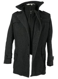 Pánský tmavošedý vlněný zateplený kabát 
