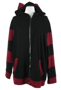 Dámská černo-vínová vzorovaná fleecová propínací mikina s kapucí 