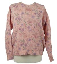 Dámský světlerůžový květovaný vlněný svetr 