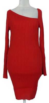 Dámské červené žebrované pletené šaty 