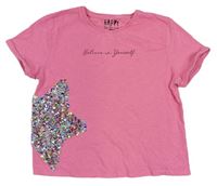 Růžové crop tričko s nápisem a hvězdou z flitrů F&F
