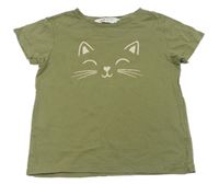 Khaki tričko s kočkou H&M
