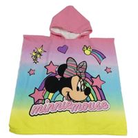 Růžovo-modro-žluté froté osuškové pončo s Minnie a kapucí 